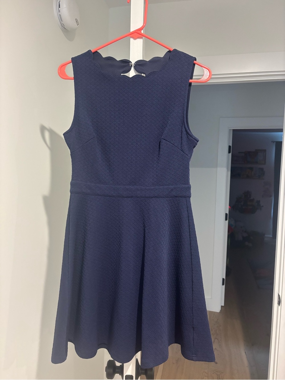 miami Navy Scallop Neck Sleeveless Mini Dress